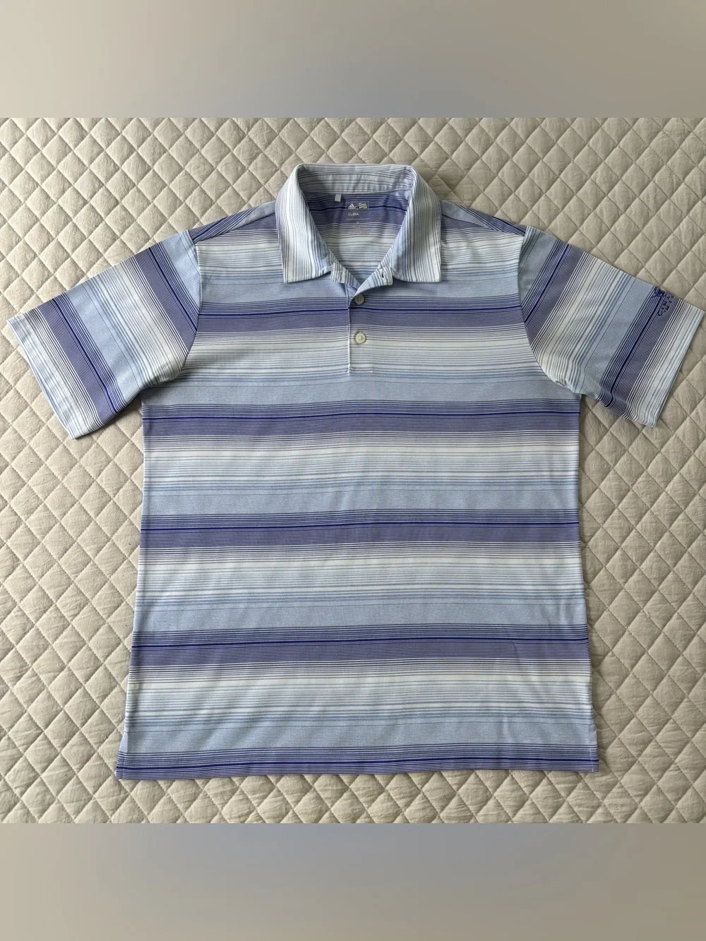 adidas Blue and White Striped Polo